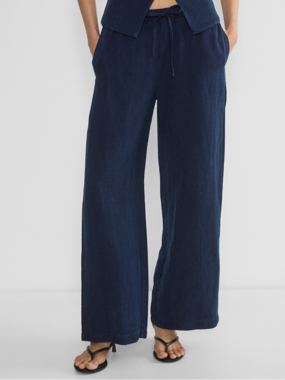 LC Lauren Conrad Linen Blend Wide Leg Pants Navy Blue Size Small